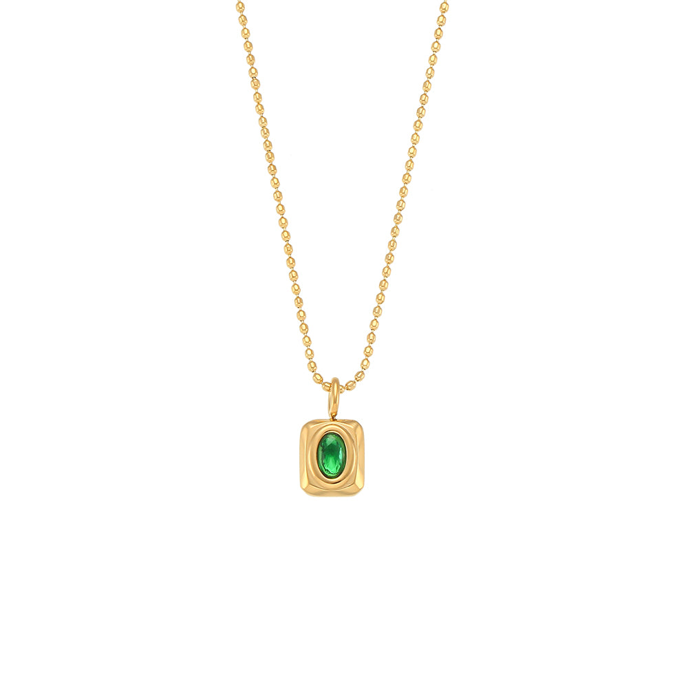 Danni Square Green Emerald Pendant Gem Necklace 18K Gold Plated - Stainless Steel Jewelry Pendant Necklace