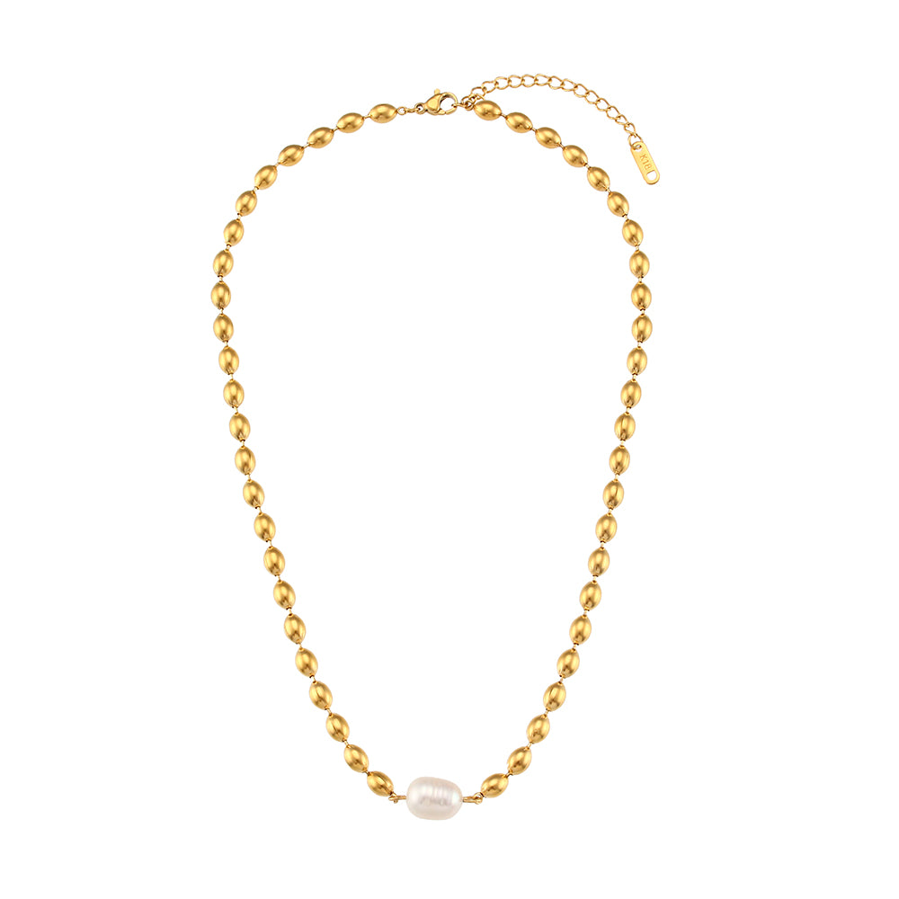 Mara Pearl Choker Necklace For Women - 18K Gold Plated Stainless Steel Bead Chain Necklace
