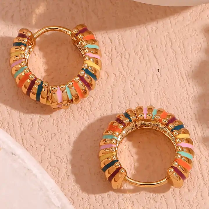 Alegria Earrings - Colorful Enamel Gold Plated Stainless Steel Hoop Earring