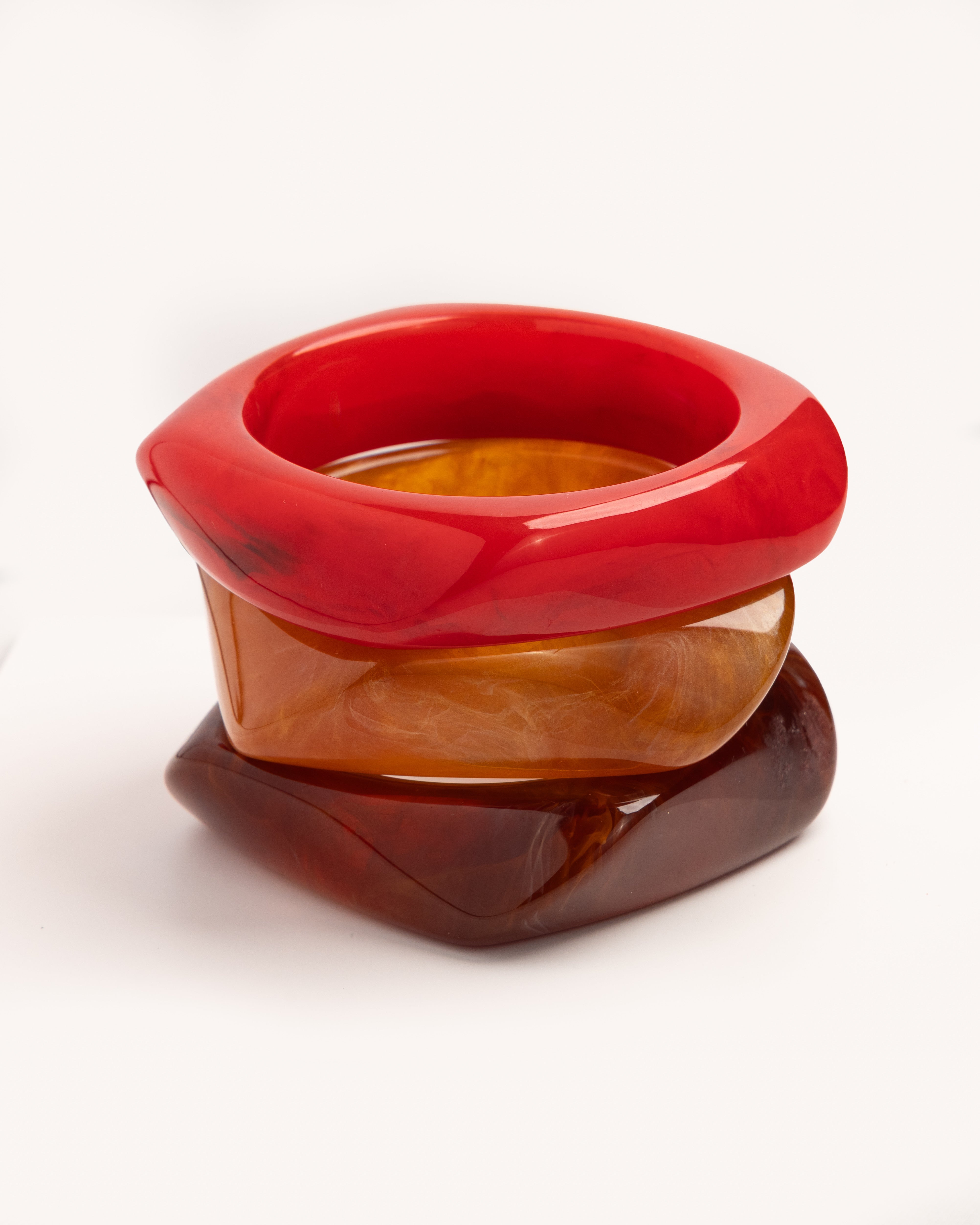 Red & Amber Tortoise Wave Bangle Trio – Set of 3 Stacking Bangles