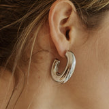 Irina Hoop Earrings - Hollow J Shape Earrings (Silver)