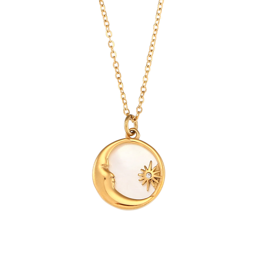 Cielo 18k Gold Plated Disc Sun Moon Pendant Necklace - Tarnish Free Stainless Steel Necklace Design Jewelry…