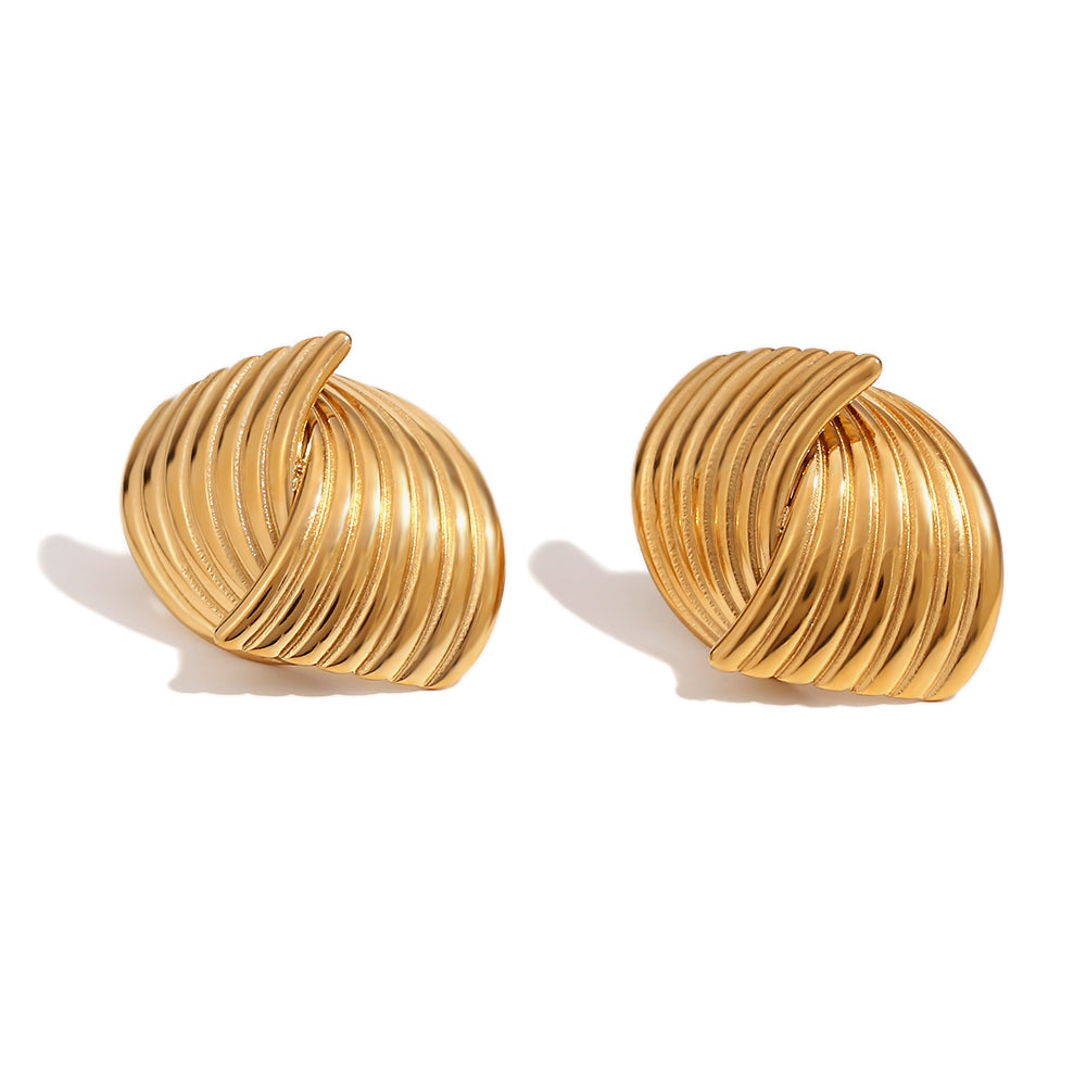 Porta Geometric Engraved Cross Stud Earrings For Women - 18k Gold Plated Jewelry For Women Stainless Steel Earrings Jewelry