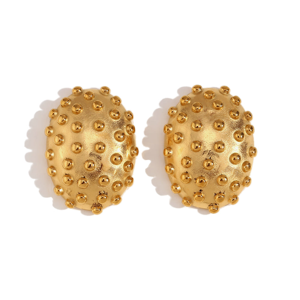 Cata Stud Earrings - Oval Beaded Stud Earrings (Silver)