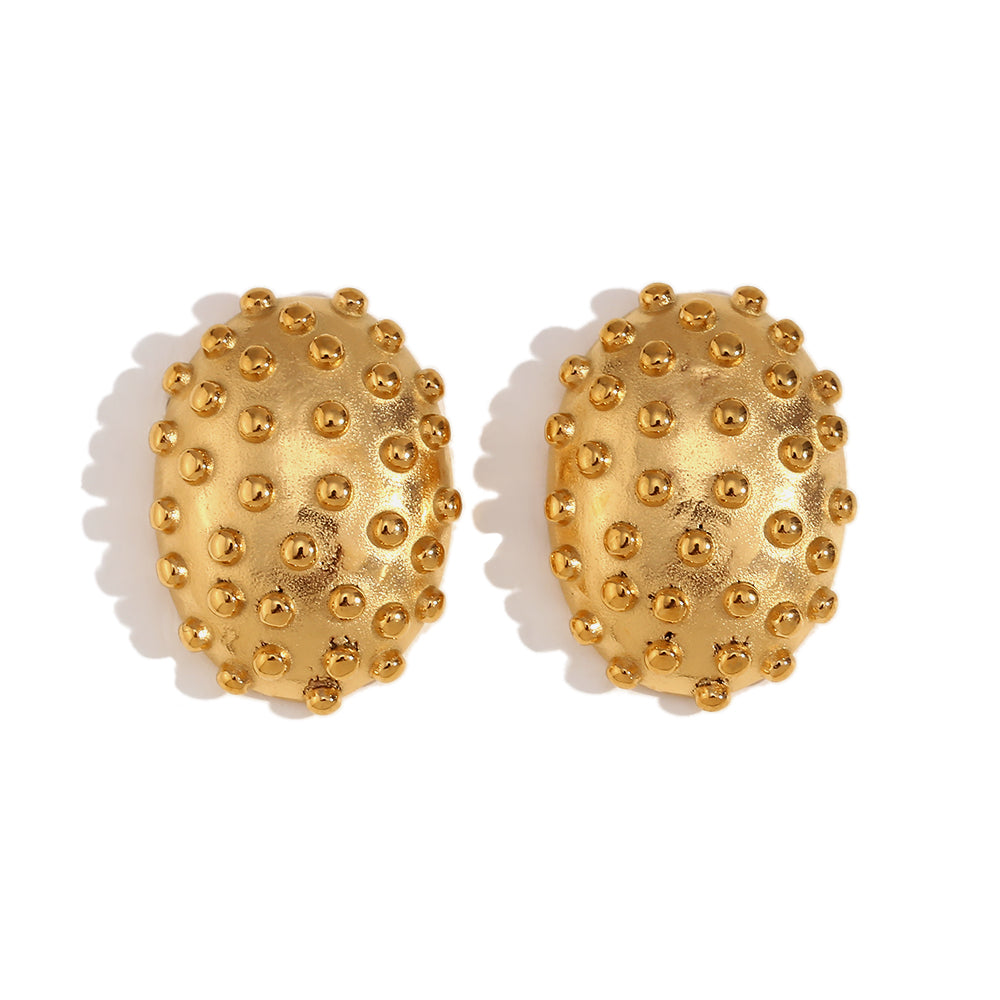 Cata Oval Beaded Stud Earrings - Gold Plated Stainless Steel Jewelry - Chunky Earrings
