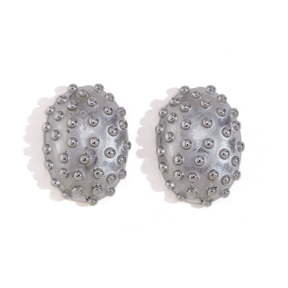 Cata Stud Earrings - Oval Beaded Stud Earrings (Silver)