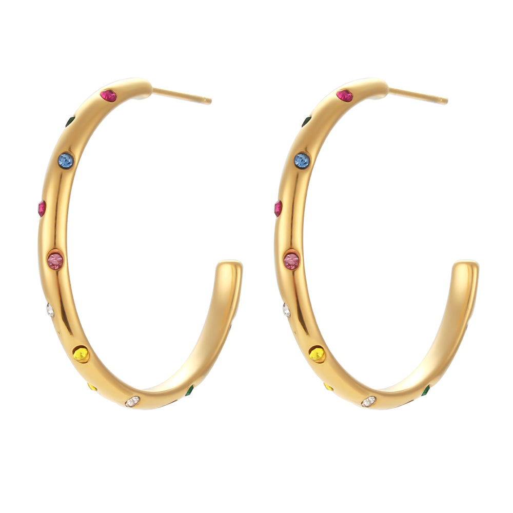 Iris Colorful Zircon Earring 18K Gold Plated Stainless Steel - Hoop Earring