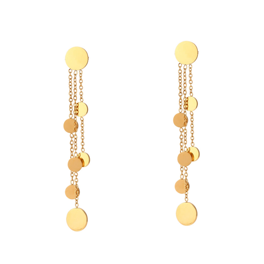 Stella 18K Gold Plated Bohemian Earrings - Stainless Steel Disc Tassel Earrings - Tarnish Free Women Jewelry