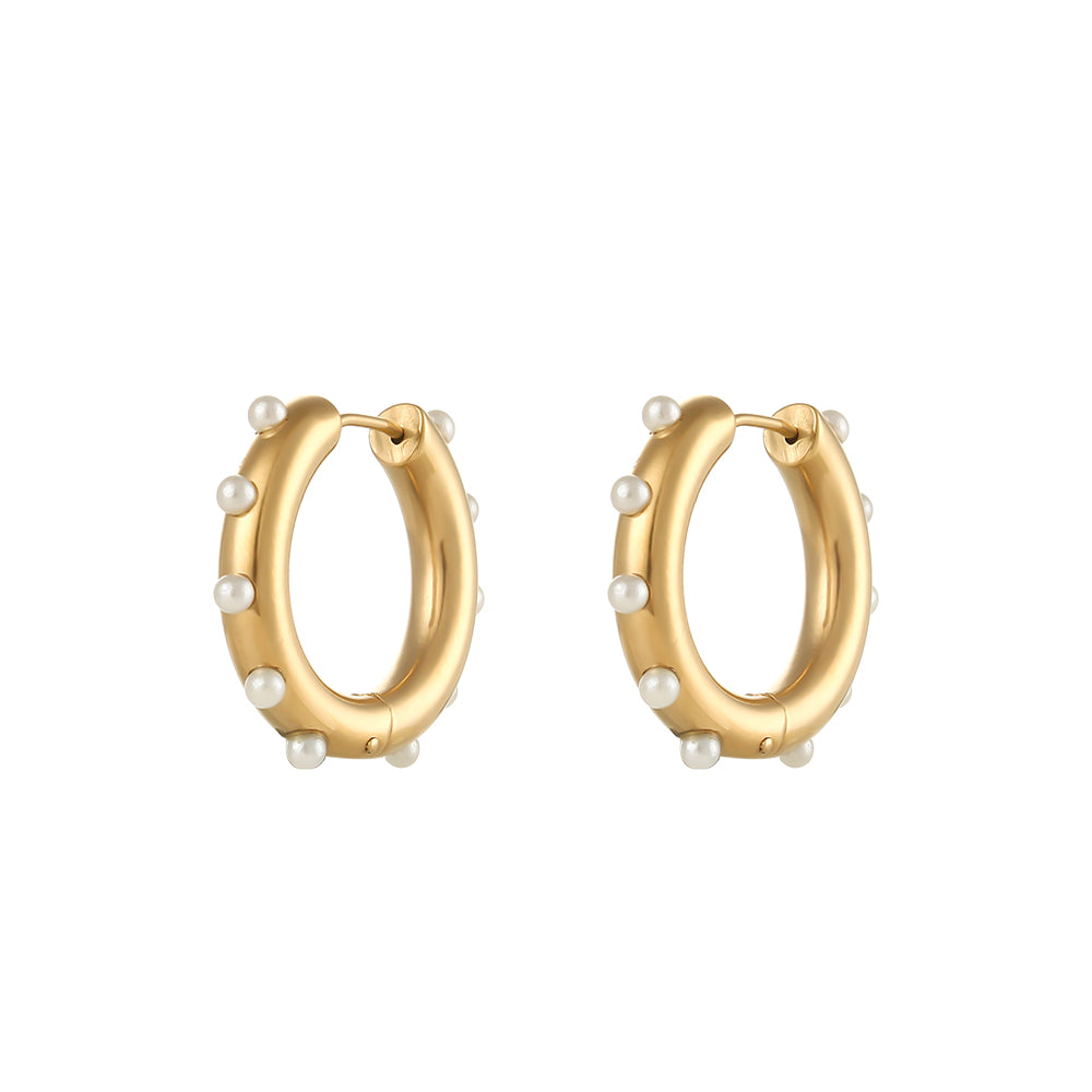 Valentina Stainless Steel Pearl Gold Plated Hoop Earrings - Waterproof Earrings