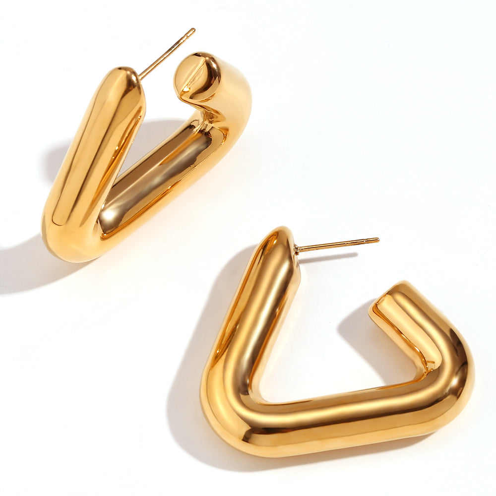 Trinidad Hollow Geometric Triangle Hoop Earrings - 18k Gold Plated Stainless Steel Earring Jewelry…