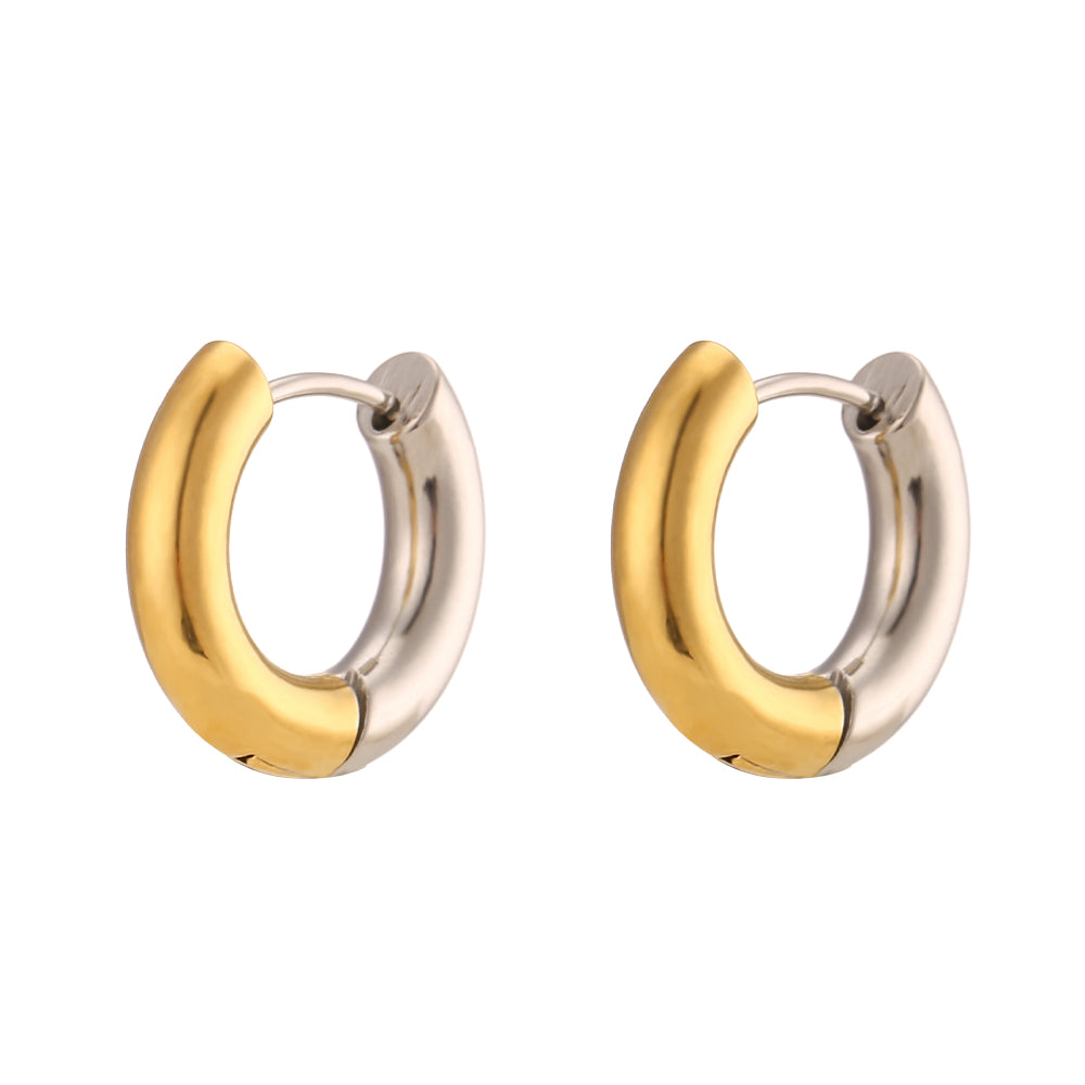 Cande Gold Plated Stainless Steel Earrings - Splicing Chunky Hoop Earring - 18k Gold Plated Stainless Steel Fashion Jewelry Earring