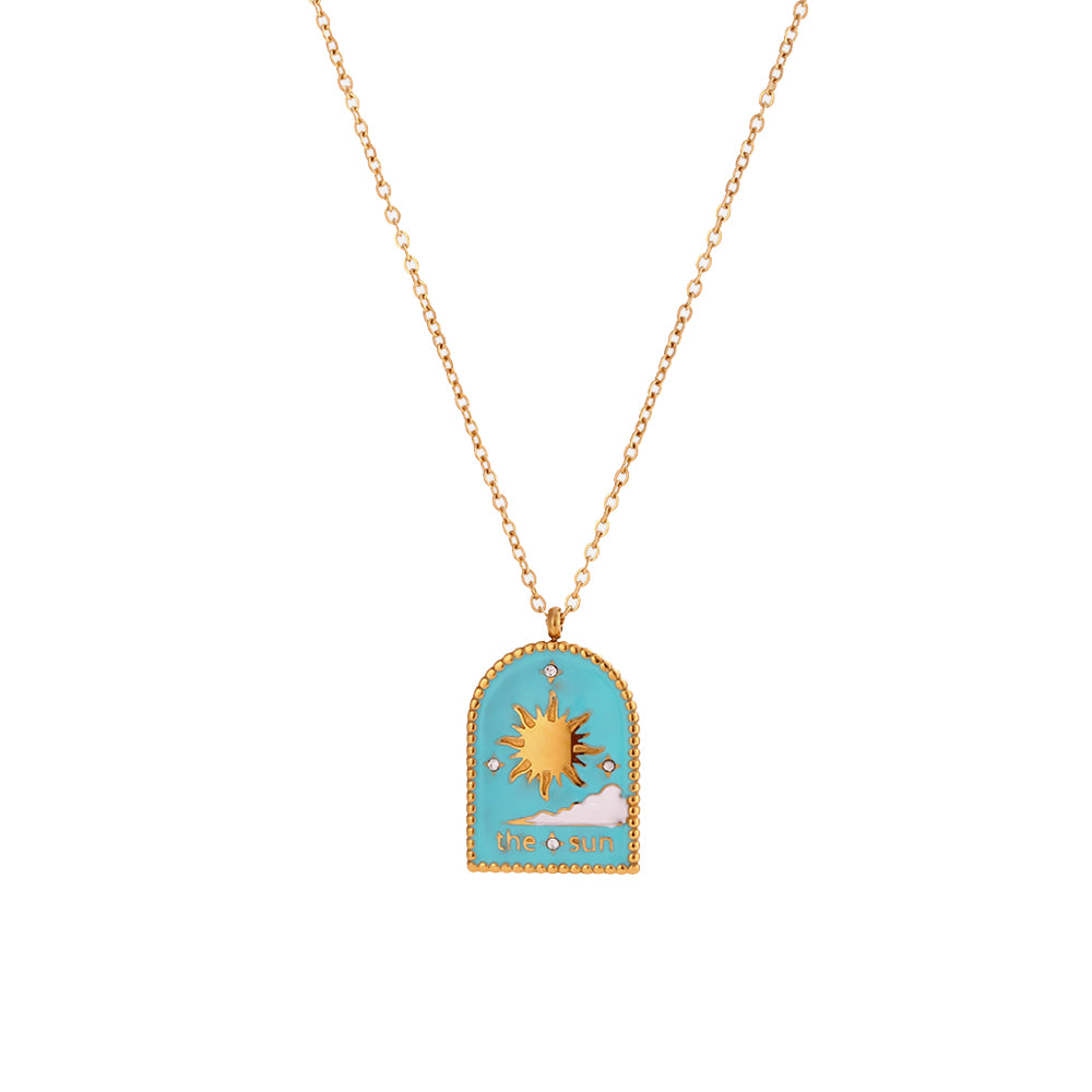Amira Zircon Colorful Enamel Necklace 18k Gold Plated Stainless Steel - Tarot Card Necklace