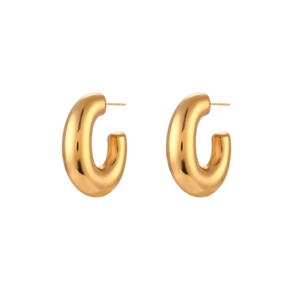 Irina Hoop Earrings - Hollow J Shape Earrings (Silver)