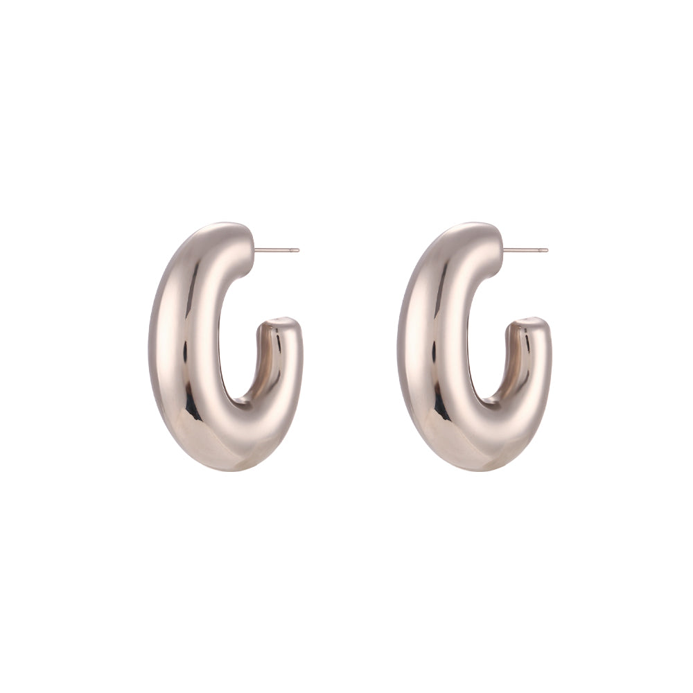 Irina Hoop Earrings - Hollow J Shape Earrings (Silver)