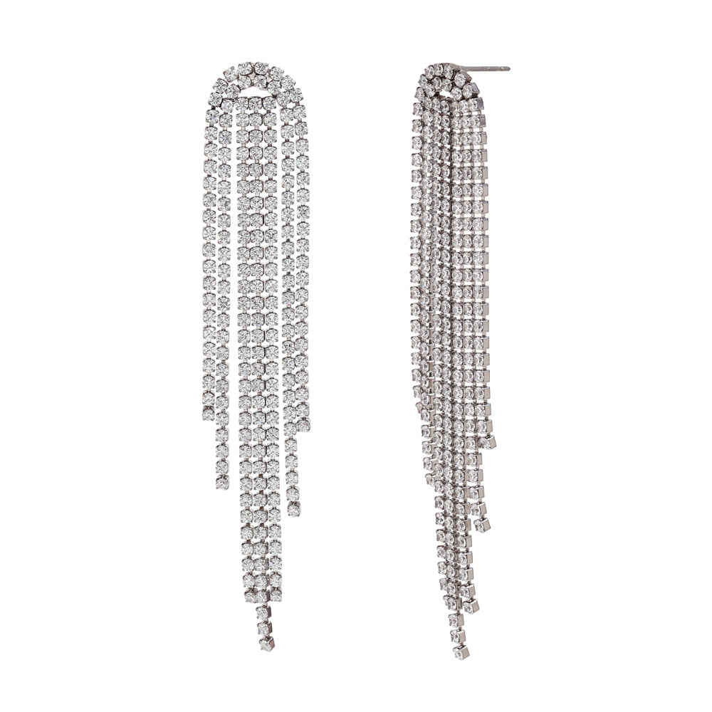 Ana Earrings - Luxury Zircon Chain Tassel Earring (Silver)