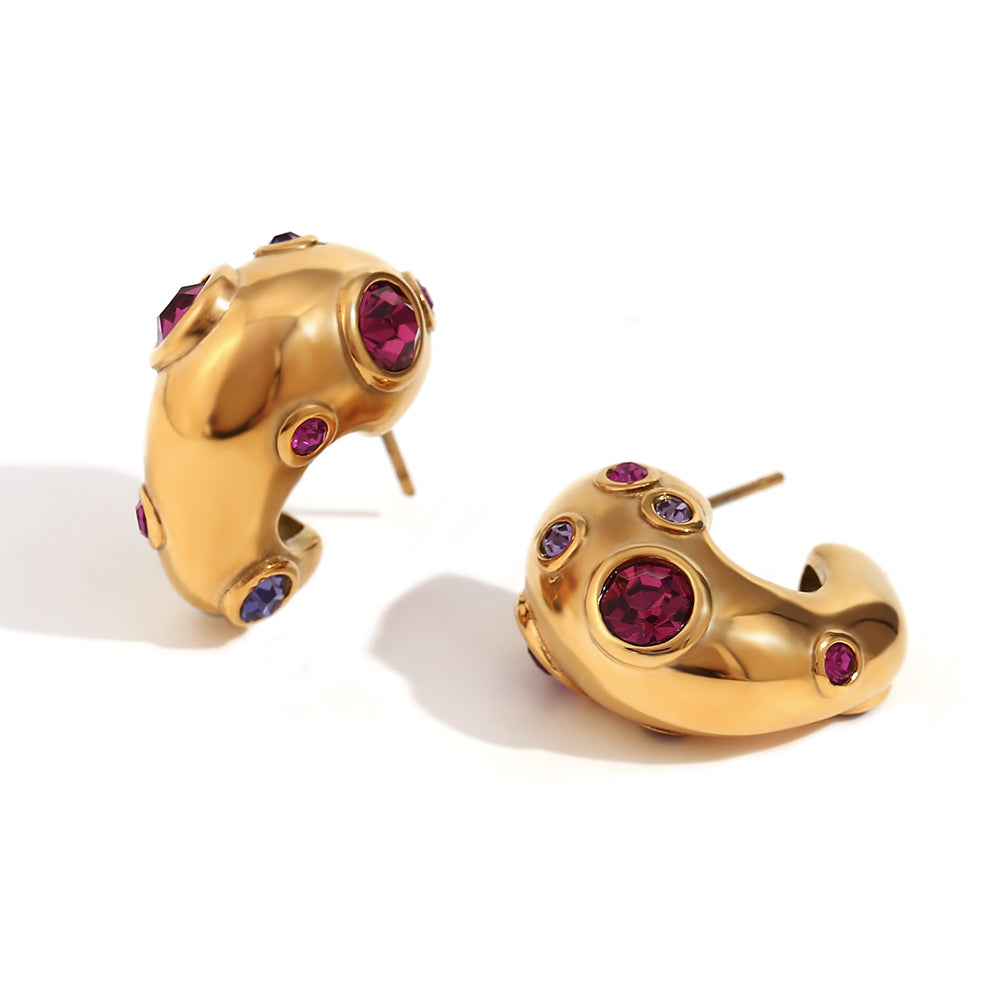 Adella Colorful Zircon Bubble Hoop Gold Plated Earrings - Stainless Steel Earrings Jewelry