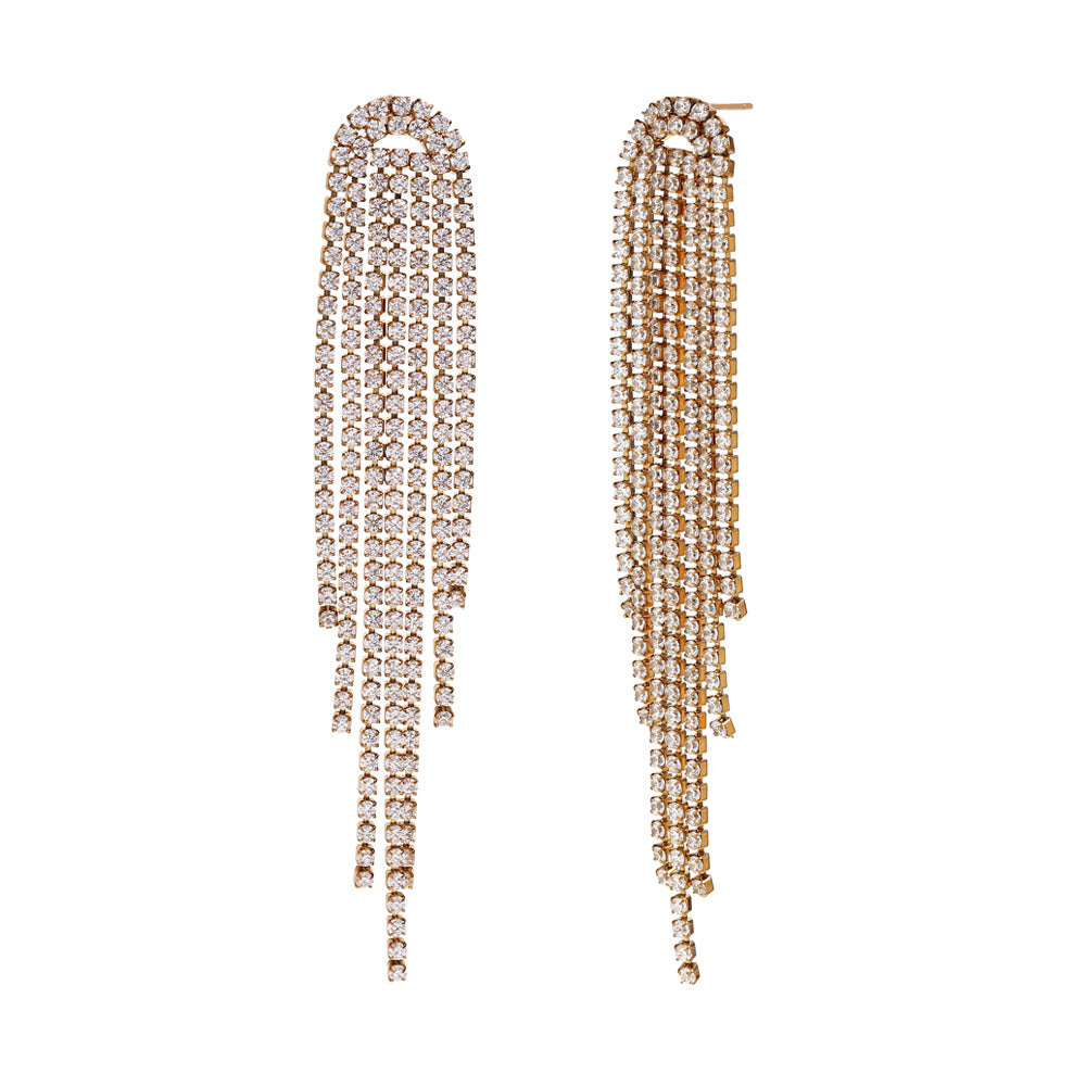 Ana Luxury Zircon Chain Tassel Earrings Statement Earring Gold Plated Sets For Women