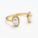Dual Baroque Pearl Gold Open Cuff Bracelet
