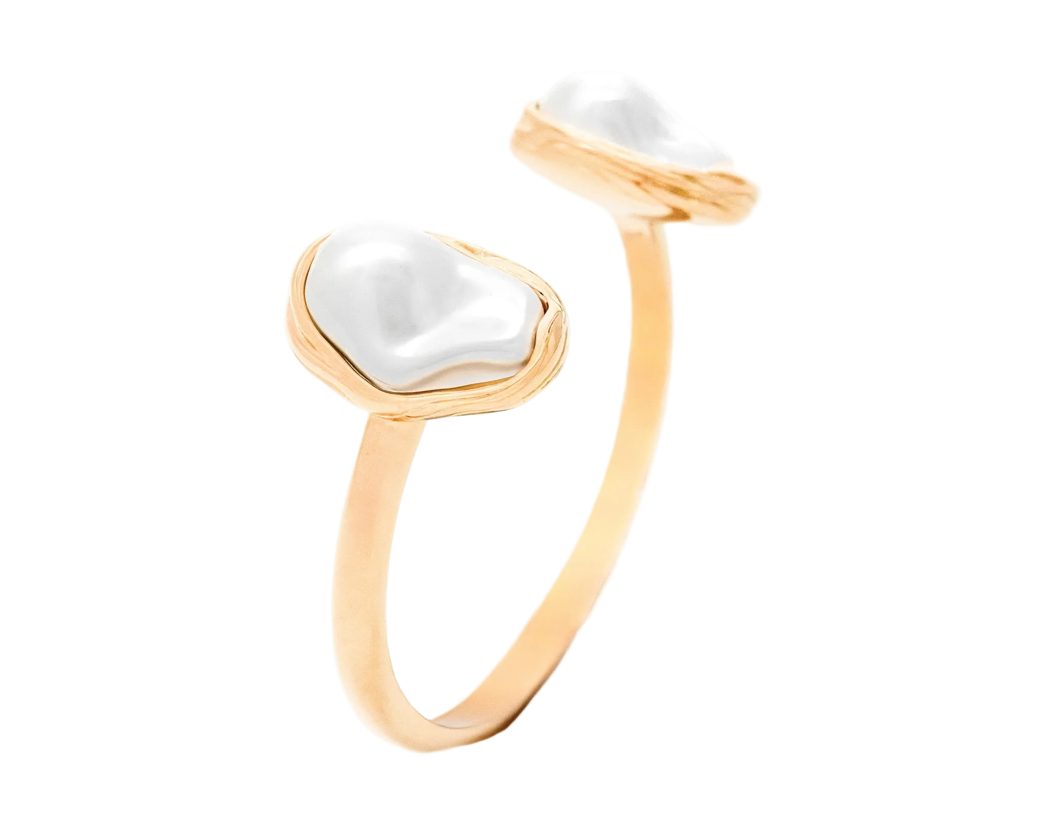 Dual Baroque Pearl Gold Open Cuff Bracelet