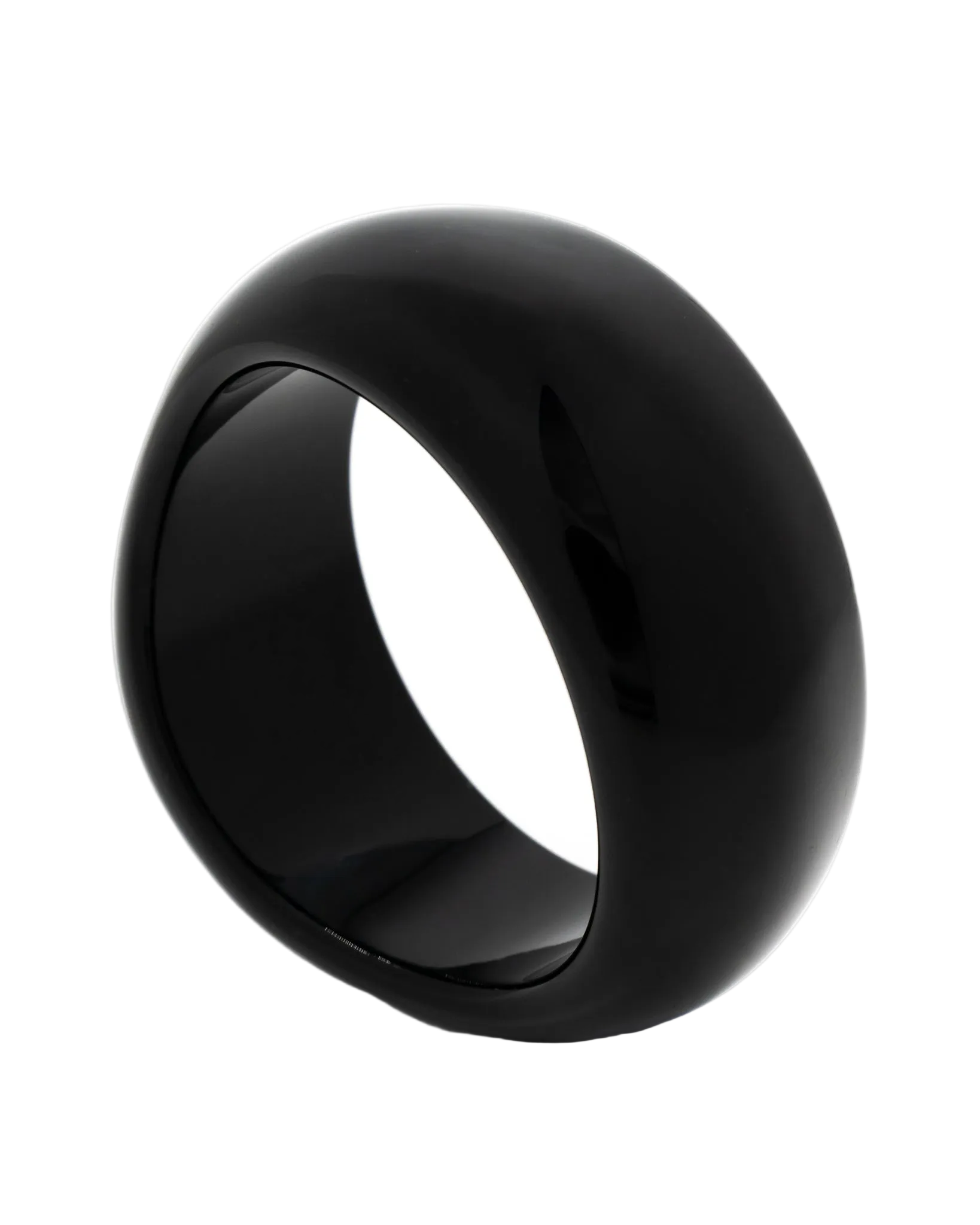 Polished Obsidian Black Wide Round Bangle