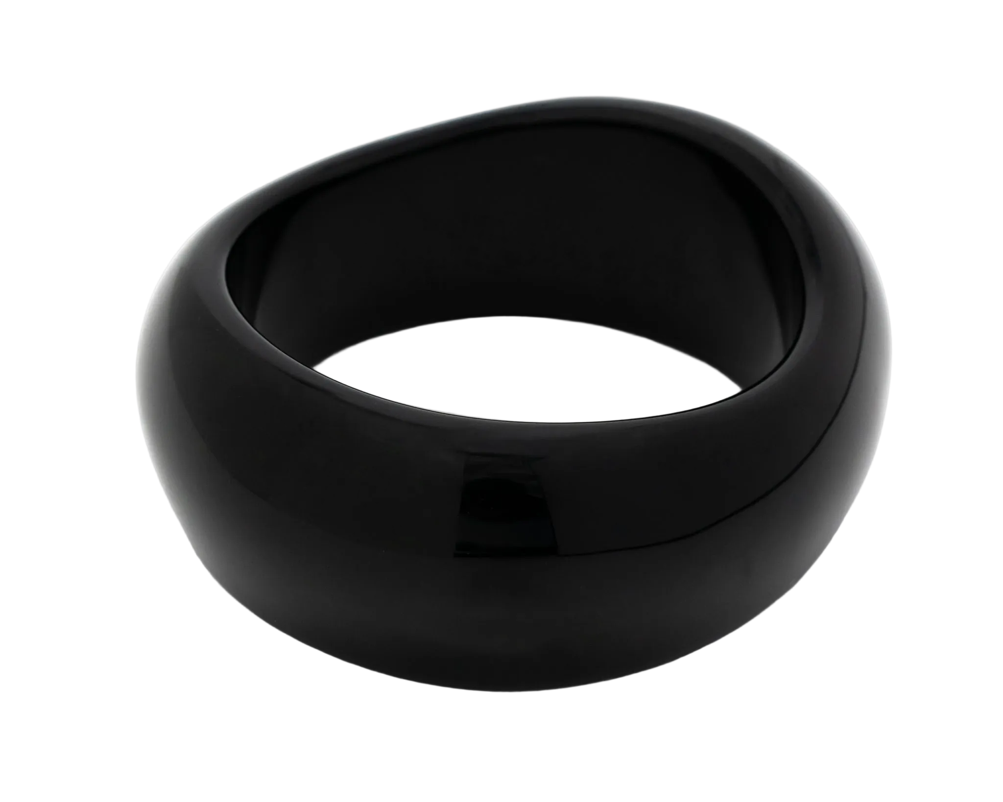 Polished Obsidian Black Wide Round Bangle