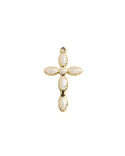 Gold Charm Pearl Cross