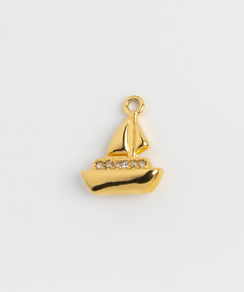 Gold Charm Rhinestone Sailboat