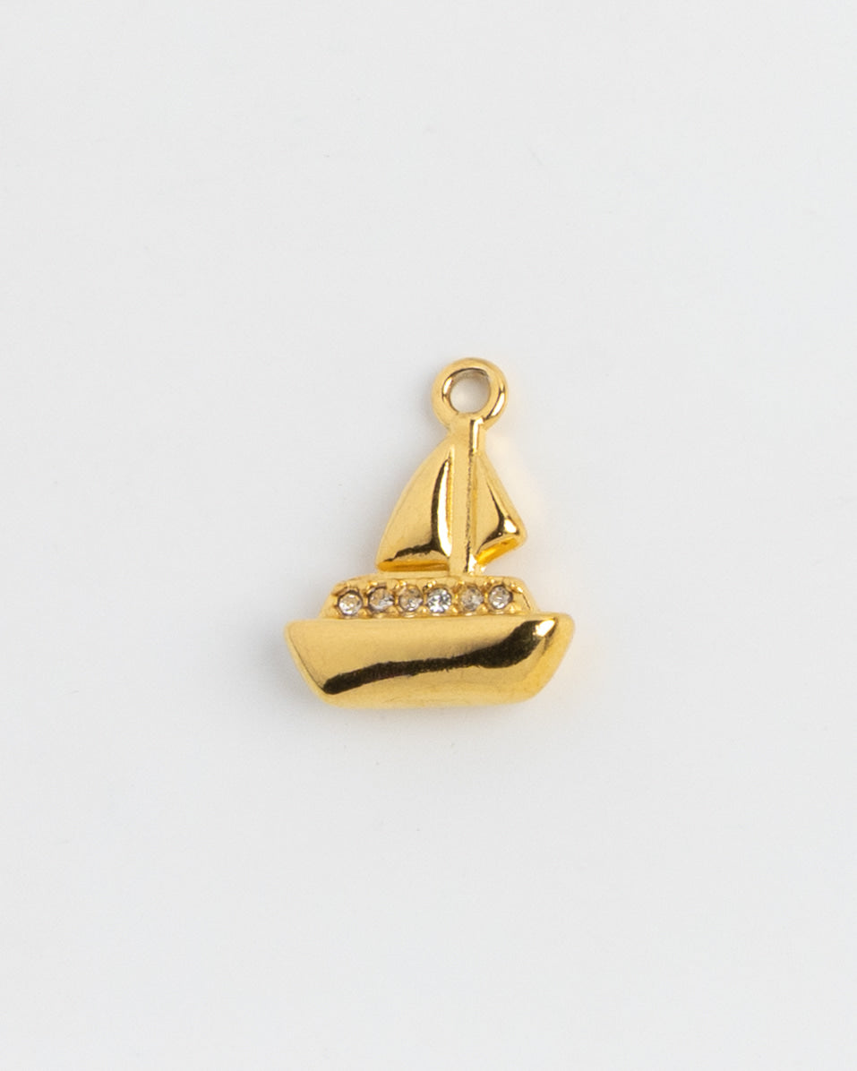 Gold Charm Rhinestone Sailboat