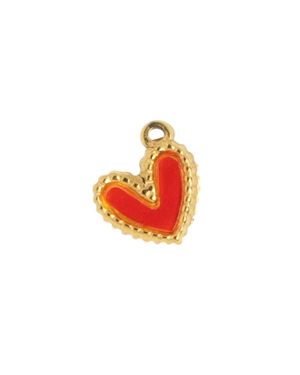 Gold Charm Red Enamel Heart