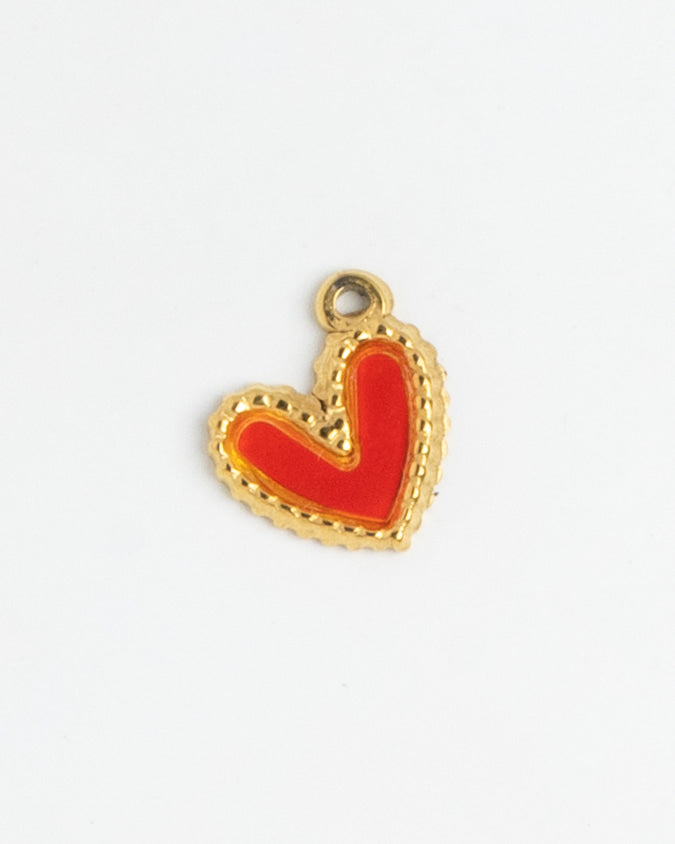 Gold Charm Red Enamel Heart