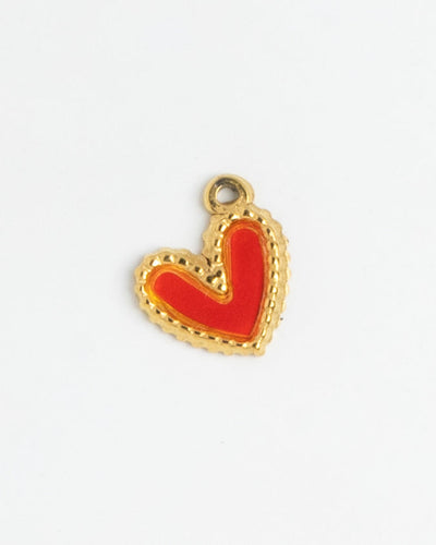 Gold Charm Red Enamel Heart