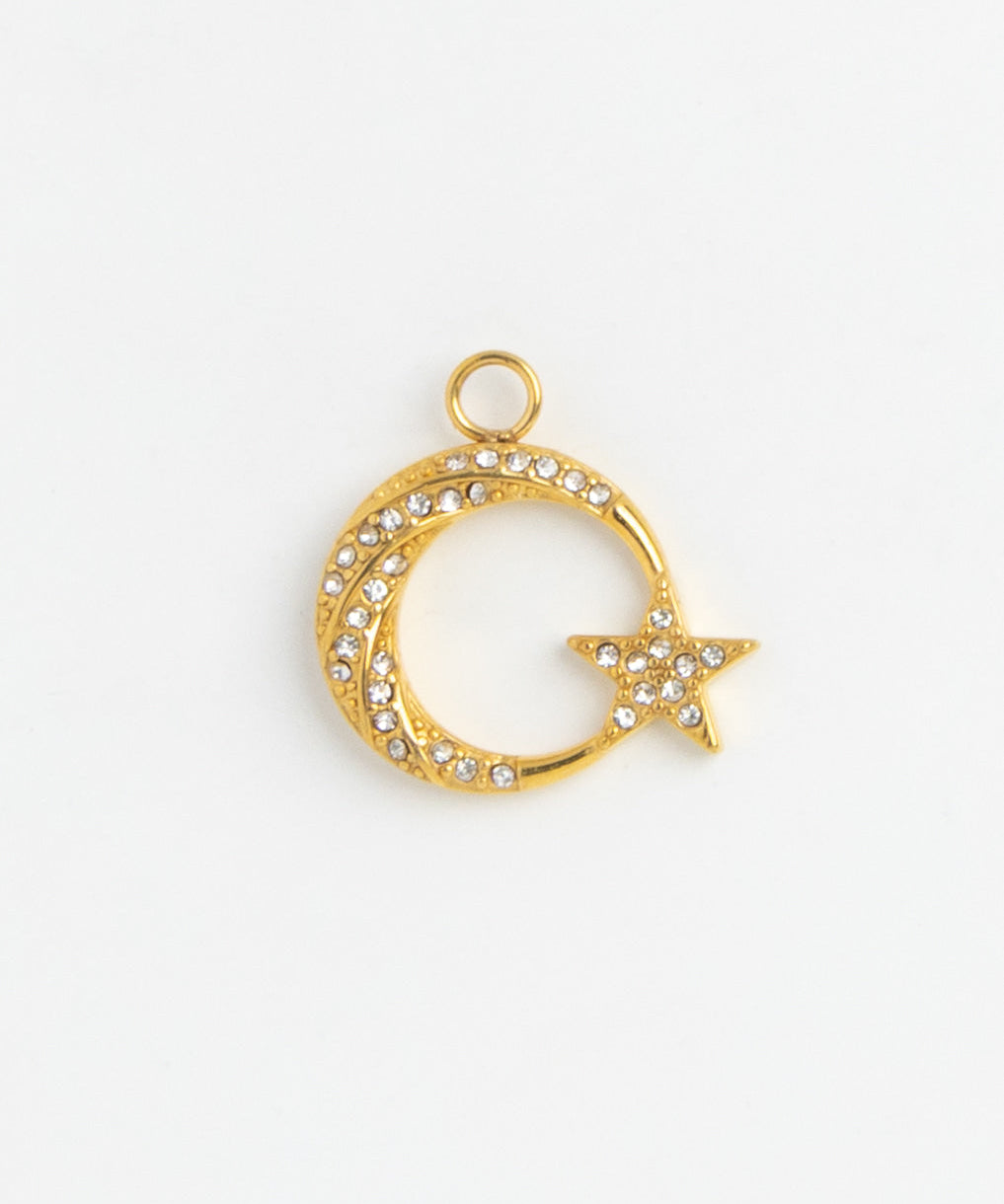 Gold Charm Crystal Moon and Star