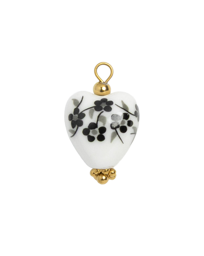 Porcelain Heart Black Flowers
