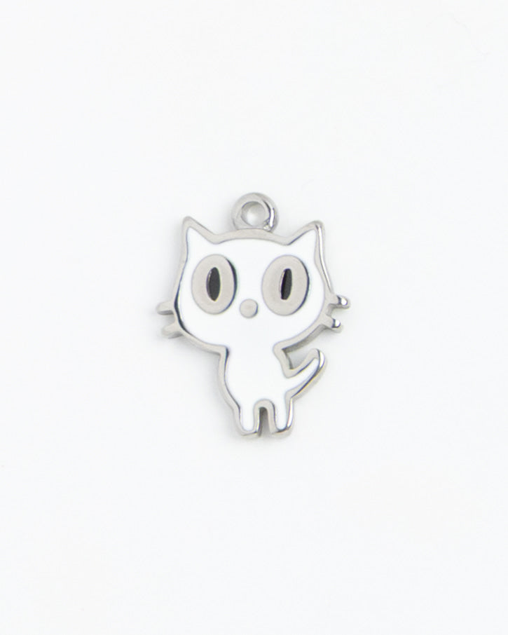 Silver Charm White Cartoon Cat