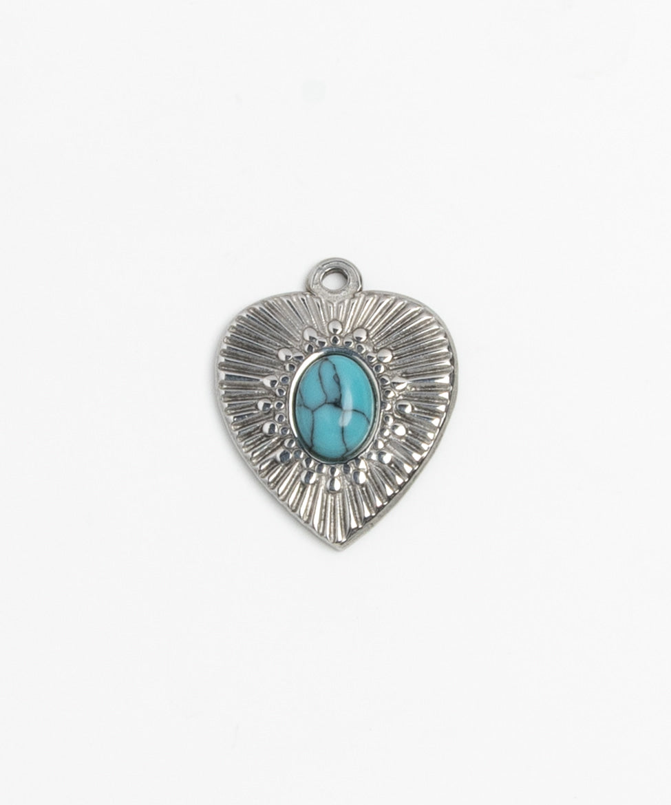 Silver Charm Turquoise Heart