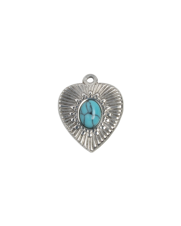 Silver Charm Turquoise Heart