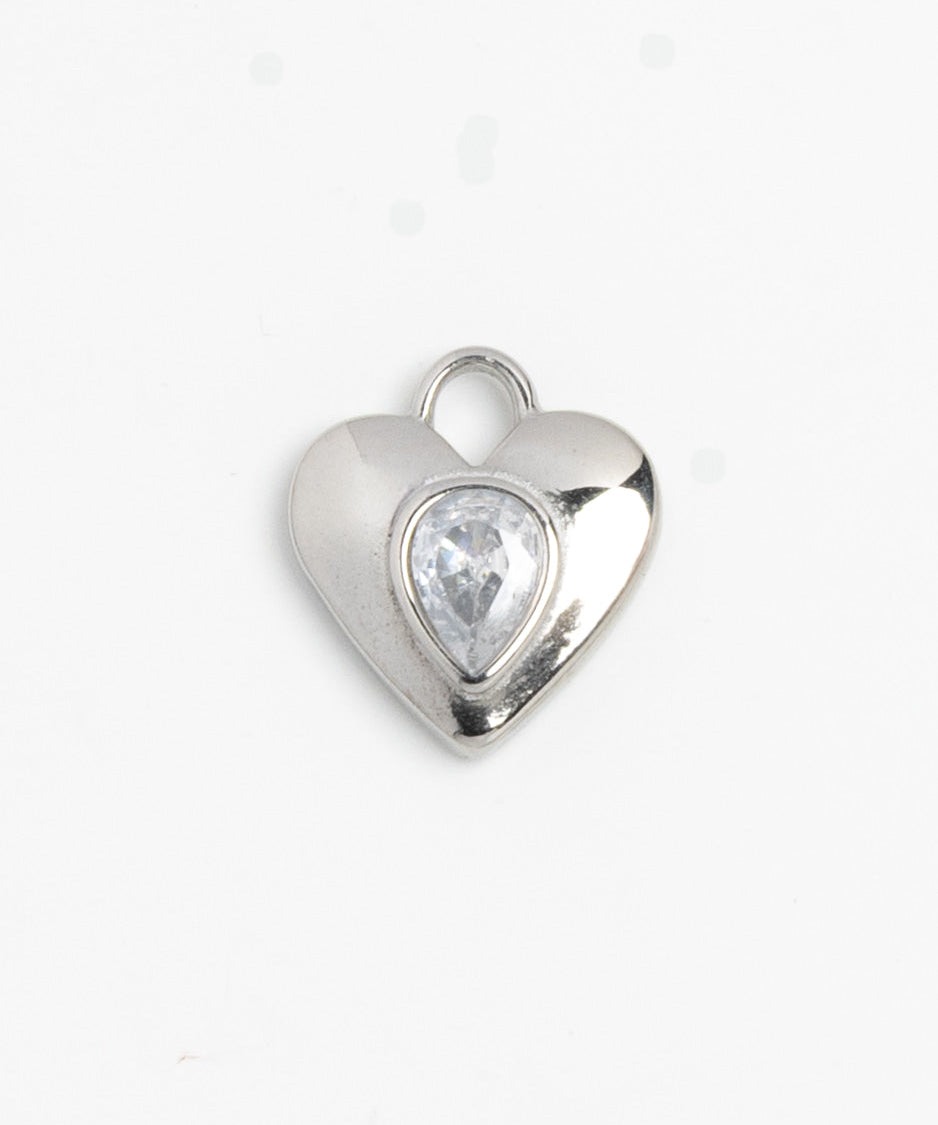Silver Charm Crystal Heart