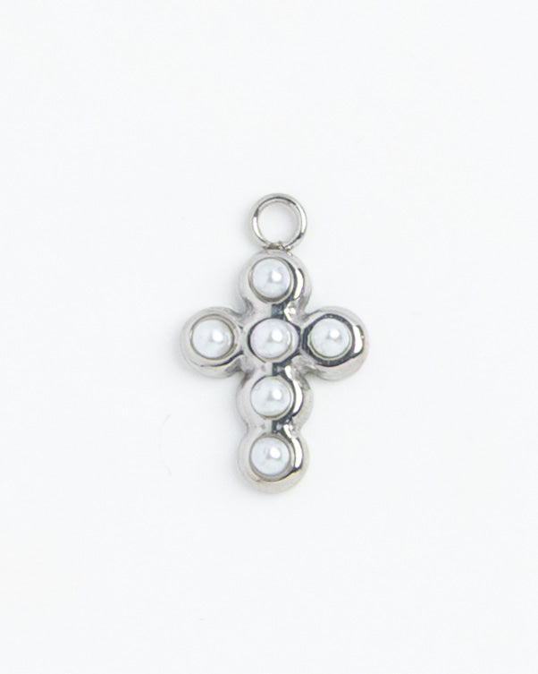 Silver Charm Pearl Bead Cross