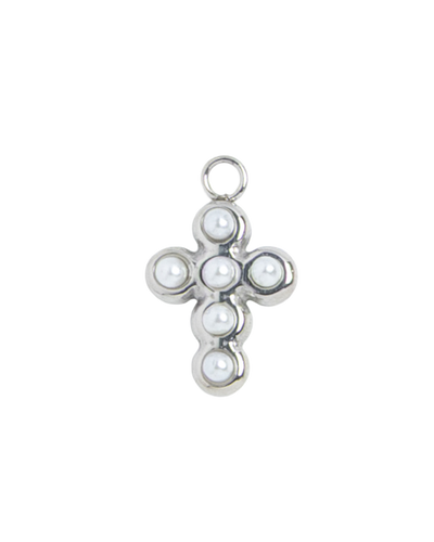 Silver Charm Pearl Bead Cross