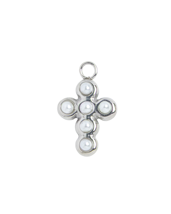 Silver Charm Pearl Bead Cross