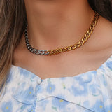 Olivia Necklace - Cuban Chain Splicing Gold and Silver Choker Necklace