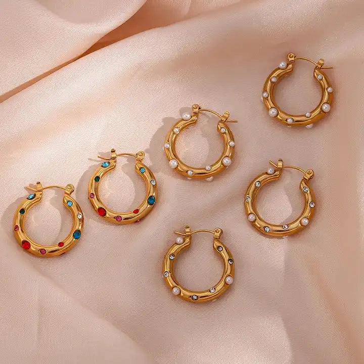 Teresa Hoop Earrings - Pearl Gold Plated Hoop Earring