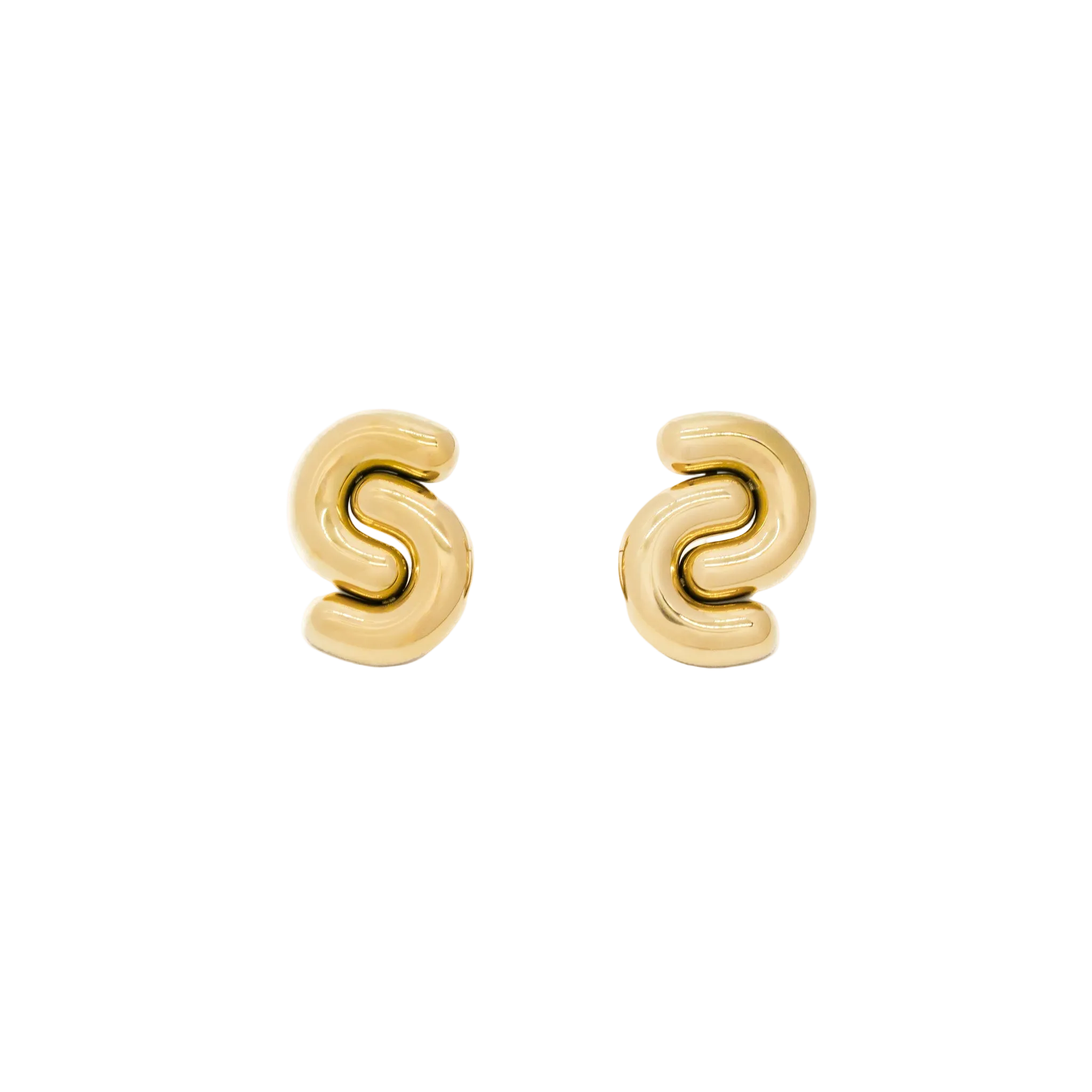 Chunky Gold Abstract Squiggle Statement Studs