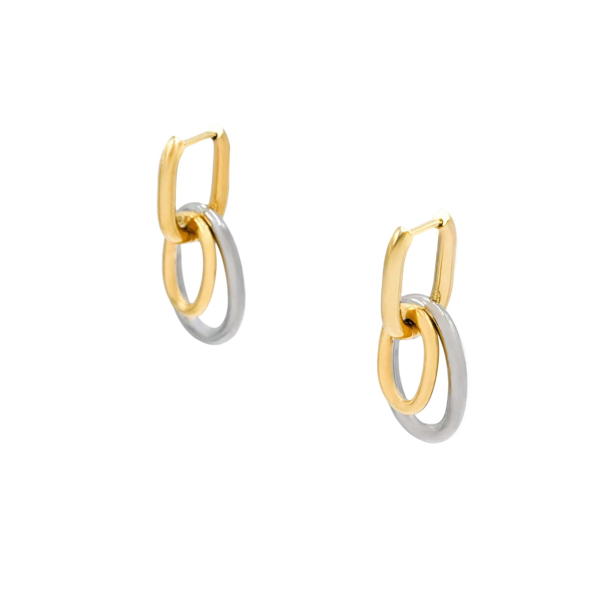 Two-Tone Interlocking Oval Hoop Drop Earrings