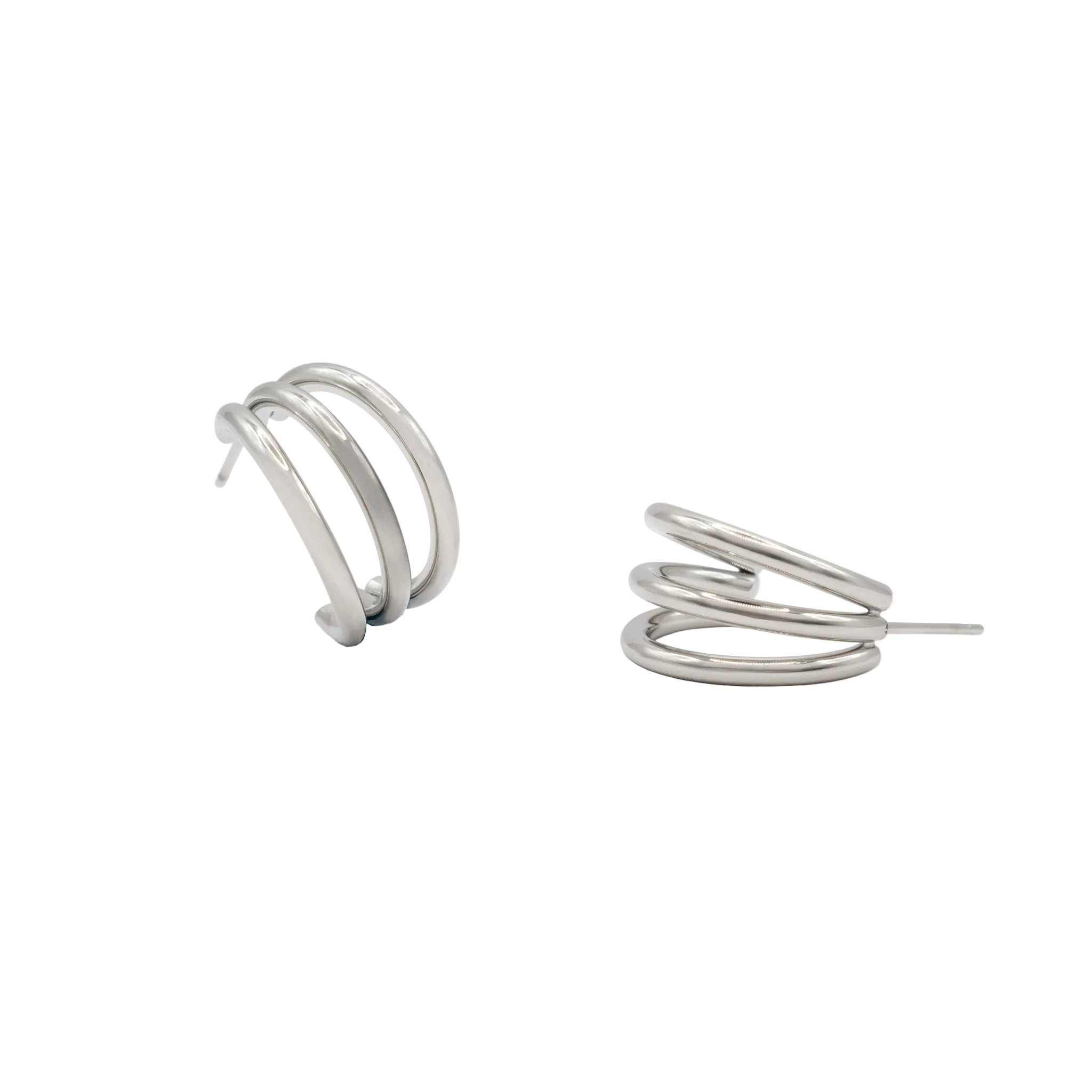 Triple-Band Polished Silver C-Hoop Earrings