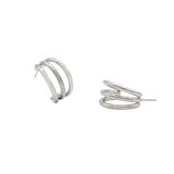 Triple-Band Polished Silver C-Hoop Earrings