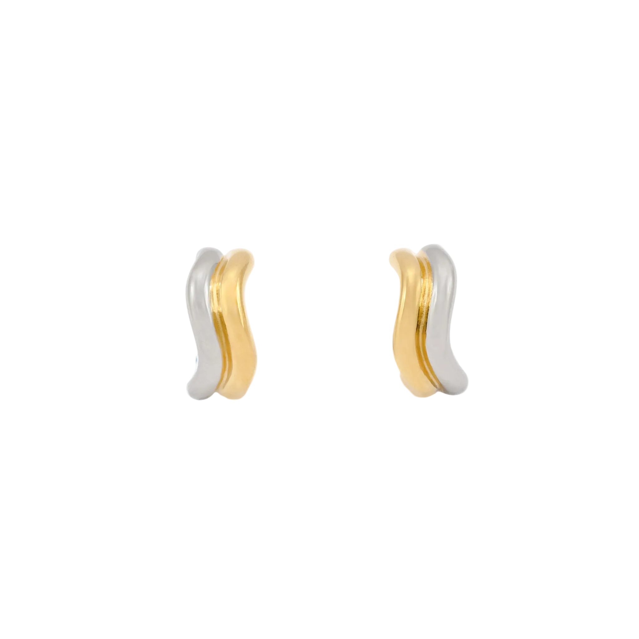 Two-Tone Double-Band Polished C-Hoop Earrings