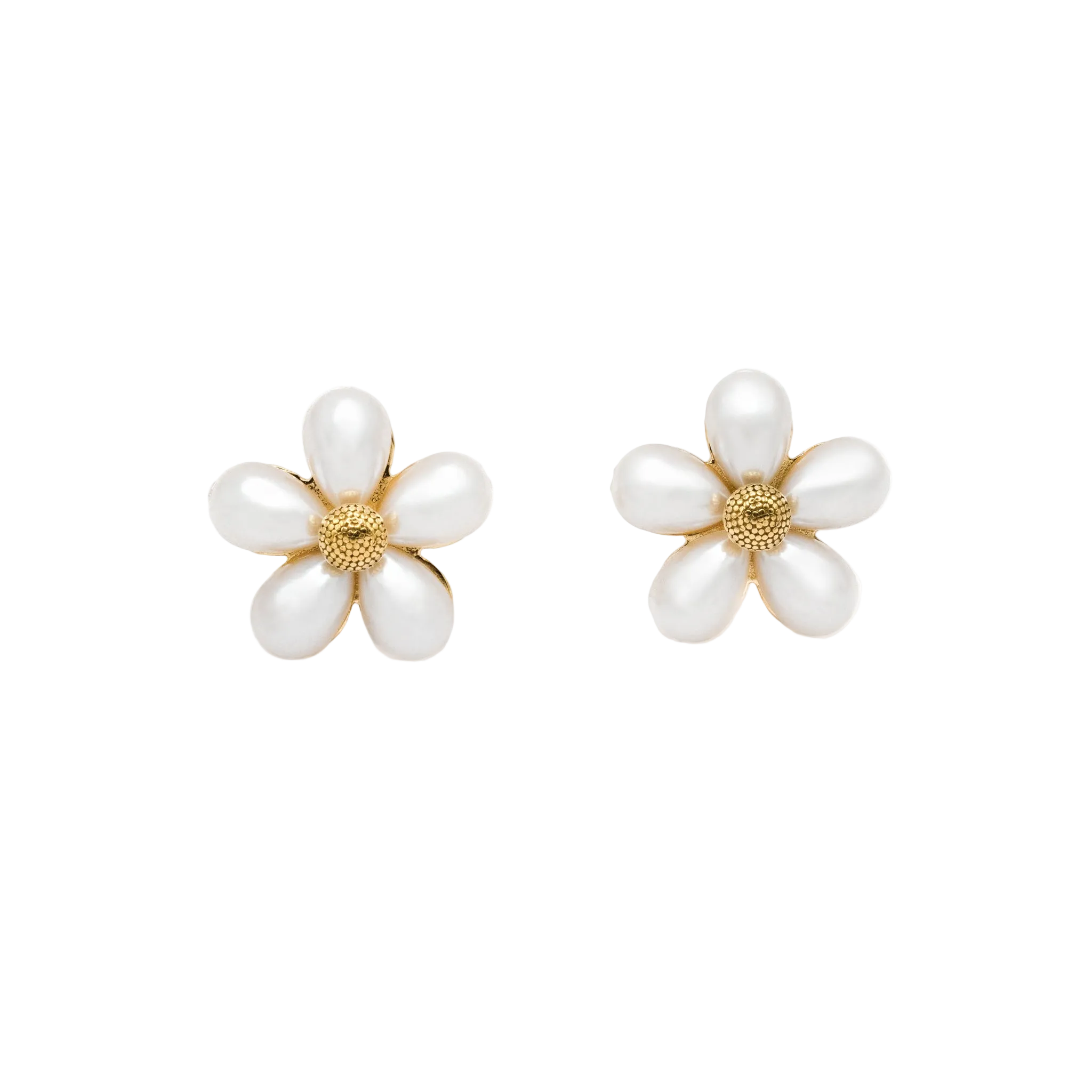 Five-Petal Pearl Blossom Gold Stud Earrings