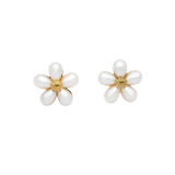 Five-Petal Pearl Blossom Gold Stud Earrings