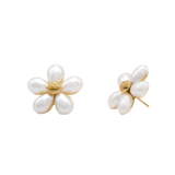 Five-Petal Pearl Blossom Gold Stud Earrings